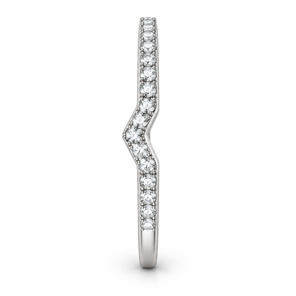 [metal:white-gold] Coraline Chevron Diamond Ring — side-profile — Slim chevron pavé diamond band, edge profile studio view [catalog-v4]
