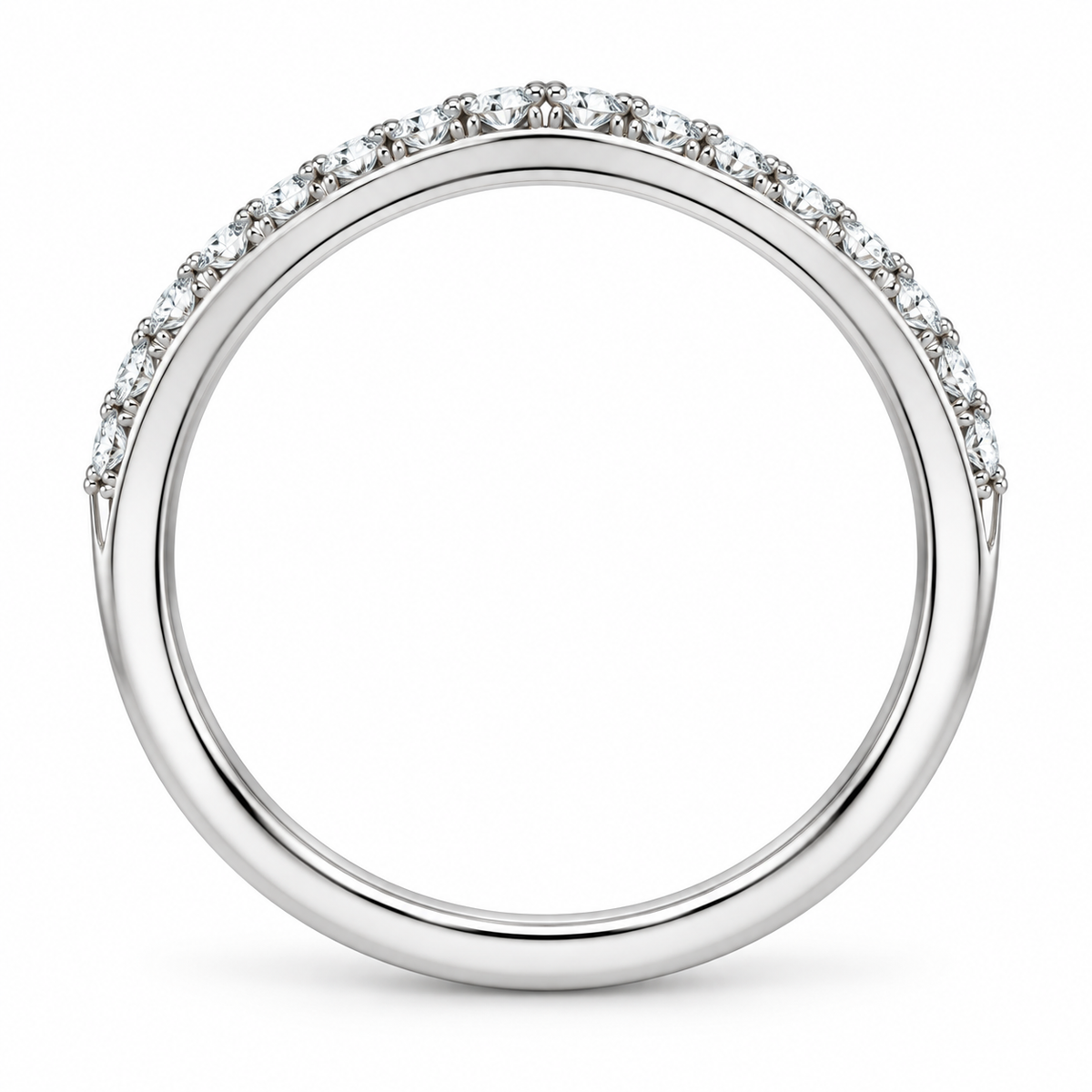 [metal:white-gold] Coraline Chevron Diamond Ring — top — Slim chevron pavé diamond band, circular elevation studio view [catalog-v4]