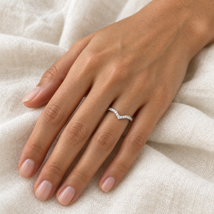 [metal:all] Coraline Chevron Diamond Ring — worn — Human-worn styling illustration [catalog-v4]