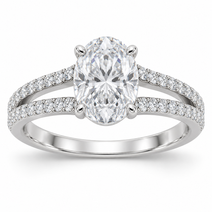[metal:white-gold] Corisande Double-Rail Pavé Setting — front — Original setting design illustration [catalog-v4]