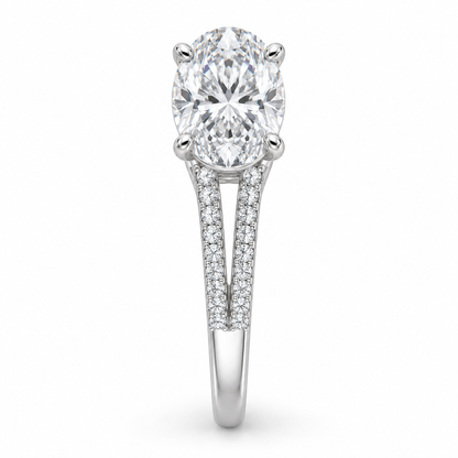 [metal:white-gold] Corisande Double-Rail Pavé Setting — side-profile — Original setting design illustration [catalog-v4]