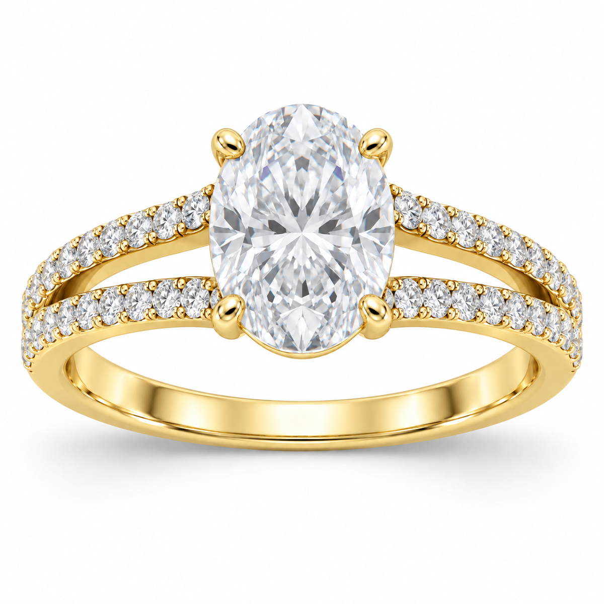 [metal:yellow-gold] Corisande Double-Rail Pavé Setting — front — Original setting design illustration [catalog-v4]