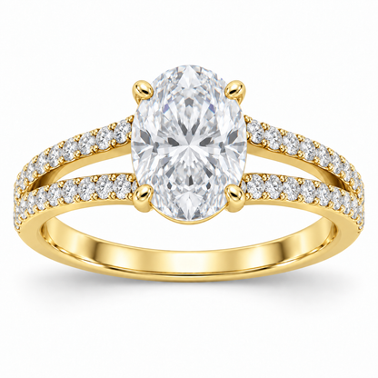 [metal:yellow-gold] Corisande Double-Rail Pavé Setting — front — Original setting design illustration [catalog-v4]