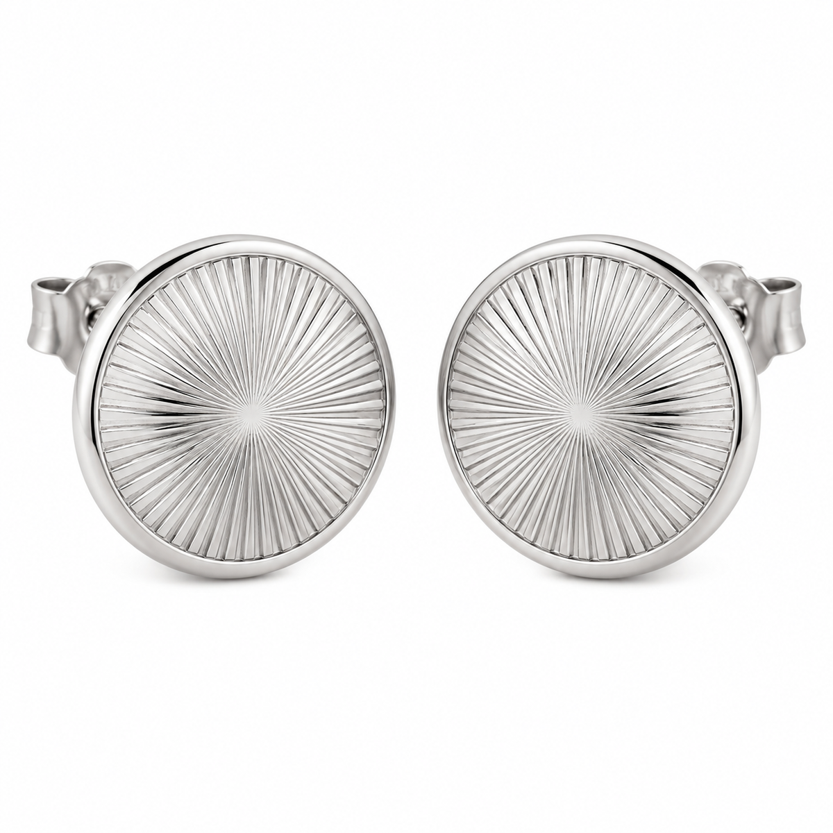 [metal:white-gold] Cressida Sunburst Disc Studs — front — Cressida Sunburst Disc Studs front design illustration [catalog-v4]