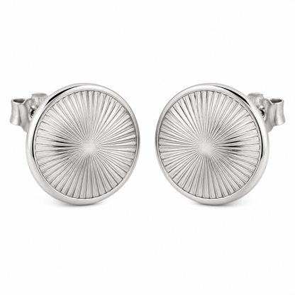 [metal:white-gold] Cressida Sunburst Disc Studs — front — Cressida Sunburst Disc Studs front design illustration [catalog-v4]