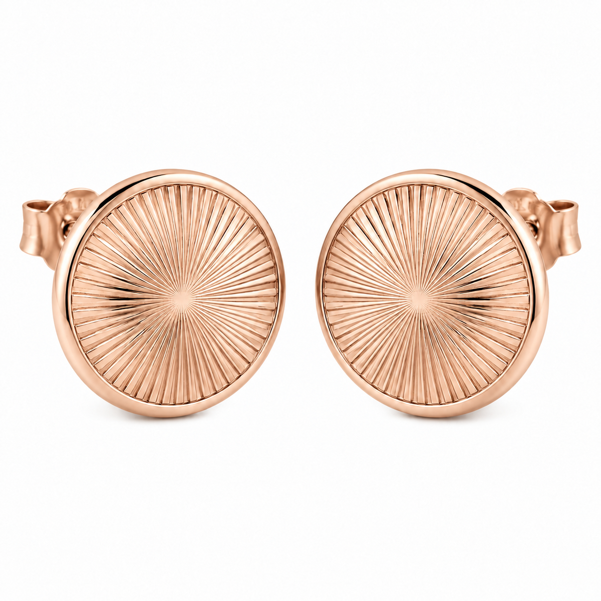[metal:rose-gold] Cressida Sunburst Disc Studs — front — Cressida Sunburst Disc Studs front design illustration [catalog-v4]