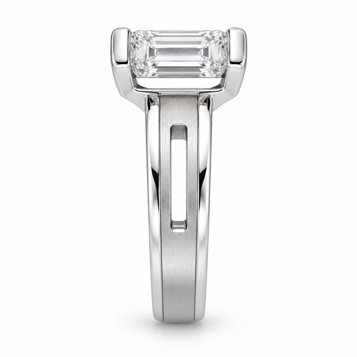 [metal:white-gold] Dacian Split-Rail Setting — side-profile — Original setting design illustration [catalog-v4]
