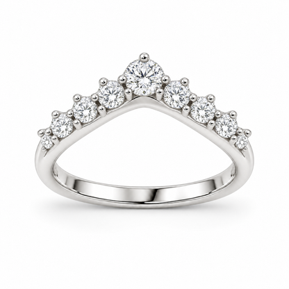 [metal:white-gold] Dahlia Crown Diamond Ring — front — Graduated round diamond crown band, shallow front studio view [catalog-v4]