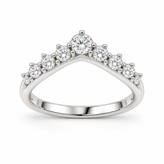 [metal:white-gold] Dahlia Crown Diamond Ring — front — Graduated round diamond crown band, shallow front studio view [catalog-v4]