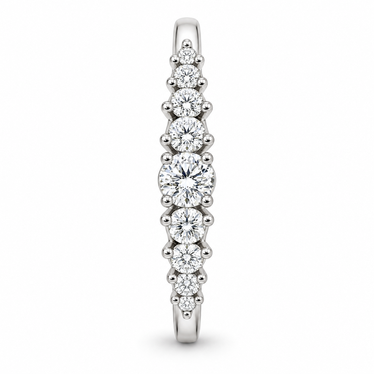 [metal:white-gold] Dahlia Crown Diamond Ring — side-profile — Graduated round diamond crown band, edge profile studio view [catalog-v4]