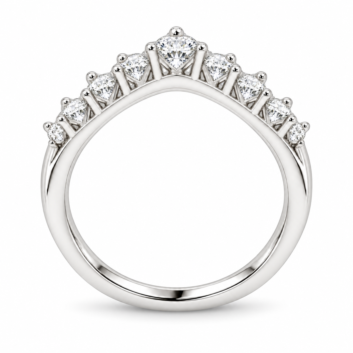 [metal:white-gold] Dahlia Crown Diamond Ring — top — Graduated round diamond crown band, circular elevation studio view [catalog-v4]