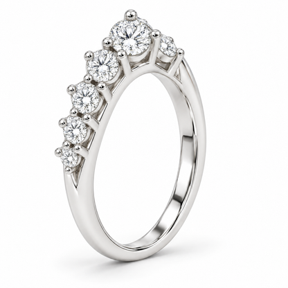 [metal:white-gold] Dahlia Crown Diamond Ring — three-quarter — Graduated round diamond crown band, standing oblique studio view [catalog-v4]