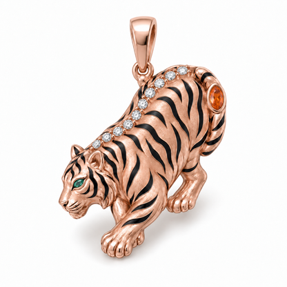 Damar Tiger Pendant — hero — [metal:rose-gold] — Model styling:19-inch (48.3 cm) chain; pendant sold separately