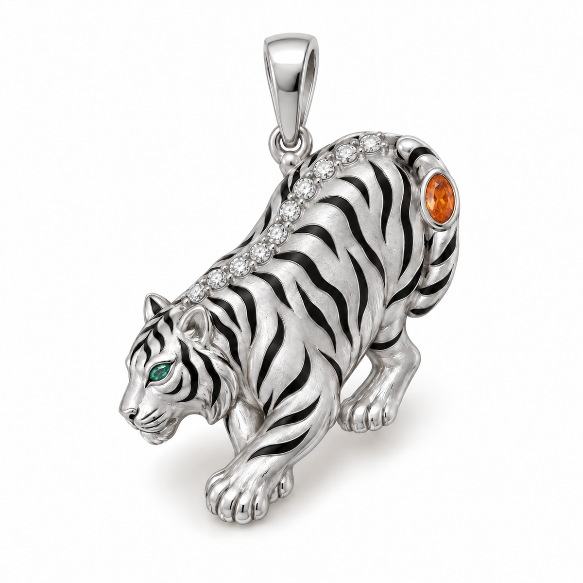Damar Tiger Pendant — hero — [metal:white-gold] — Model styling:19-inch (48.3 cm) chain; pendant sold separately