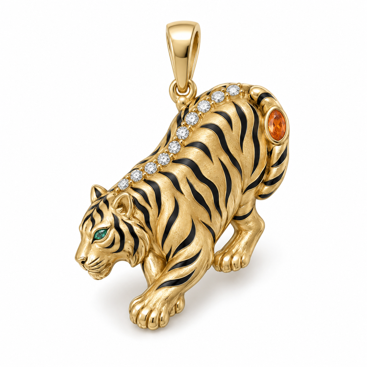 Damar Tiger Pendant — hero — [metal:yellow-gold] — Model styling:19-inch (48.3 cm) chain; pendant sold separately