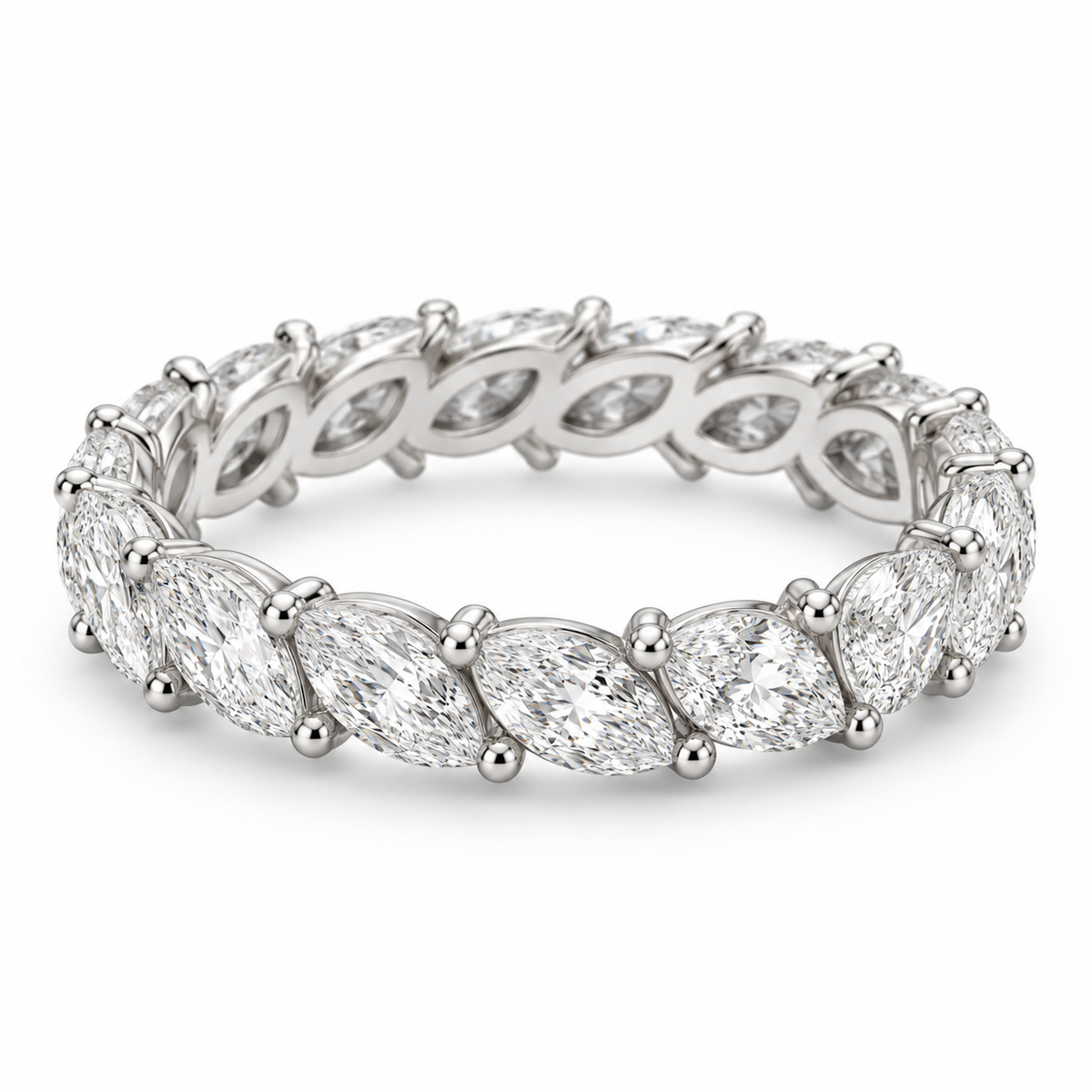 [metal:white-gold] Daphne Marquise Eternity Ring — front — Marquise diamond eternity ring, shallow front studio view [catalog-v4]