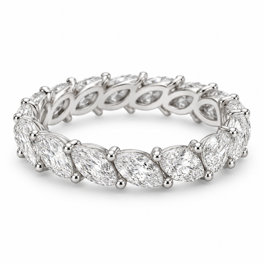 [metal:white-gold] Daphne Marquise Eternity Ring — front — Marquise diamond eternity ring, shallow front studio view [catalog-v4]