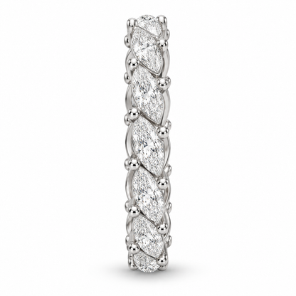 [metal:white-gold] Daphne Marquise Eternity Ring — side-profile — Marquise diamond eternity ring, edge profile studio view [catalog-v4]