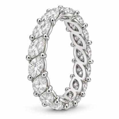 [metal:white-gold] Daphne Marquise Eternity Ring — three-quarter — Marquise diamond eternity ring, standing oblique studio view [catalog-v4]