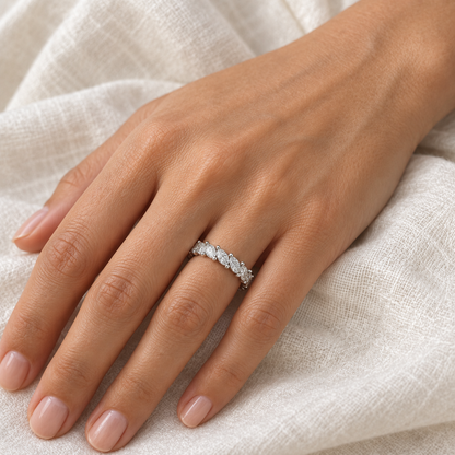 [metal:all] Daphne Marquise Eternity Ring — worn — Human-worn styling illustration [catalog-v4]