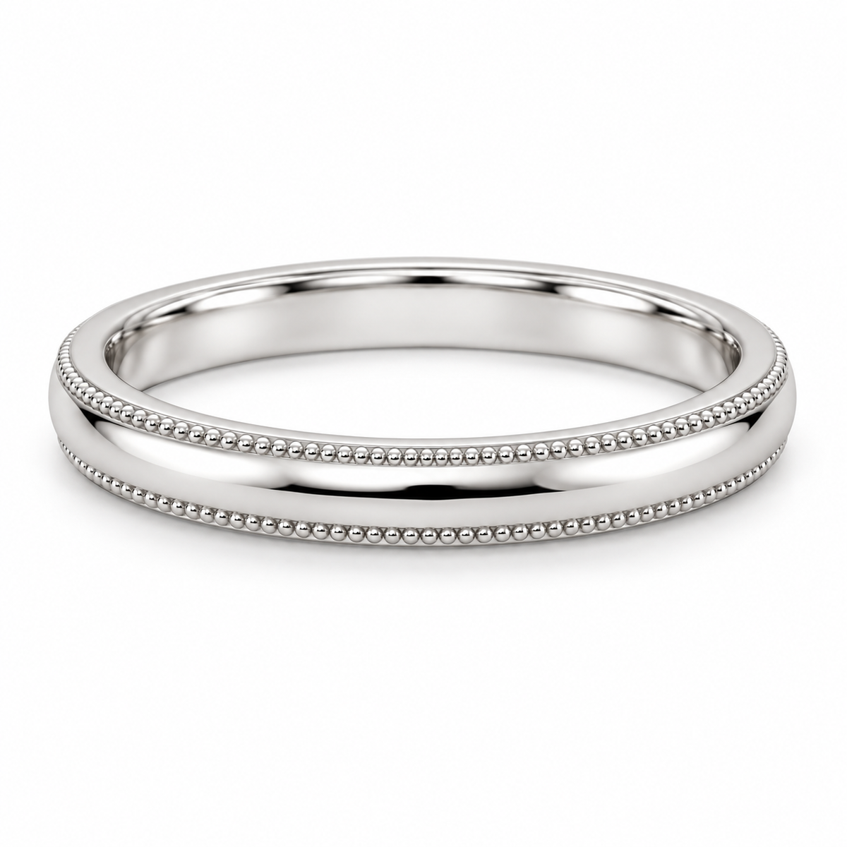 [metal:white-gold] Delphine Milgrain Band — front — Milgrain band, shallow front studio view [catalog-v4]