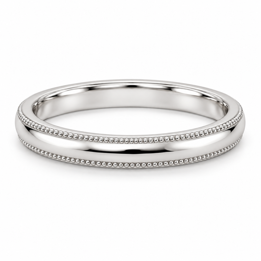 [metal:white-gold] Delphine Milgrain Band — front — Milgrain band, shallow front studio view [catalog-v4]