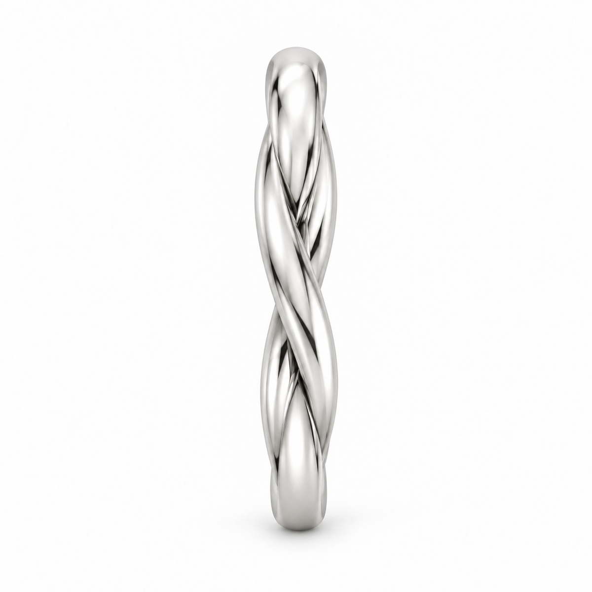 [metal:white-gold] Dione Twisted Ring — side-profile — Two intertwined polished strands, edge profile studio view [catalog-v4]