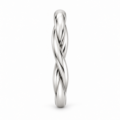 [metal:white-gold] Dione Twisted Ring — side-profile — Two intertwined polished strands, edge profile studio view [catalog-v4]