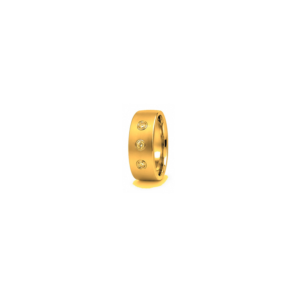 [metal:yellow-gold] Dominic Triple Diamond Band — yellow gold hero — illustrative catalogue render