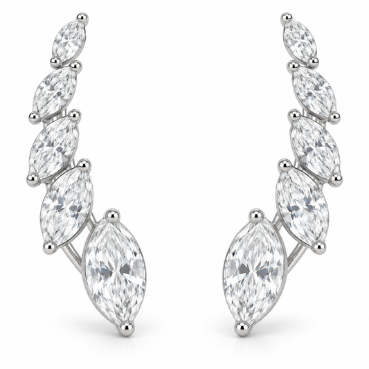[metal:white-gold] Elara Marquise Climbers — front — illustrative design render [catalog-v2]