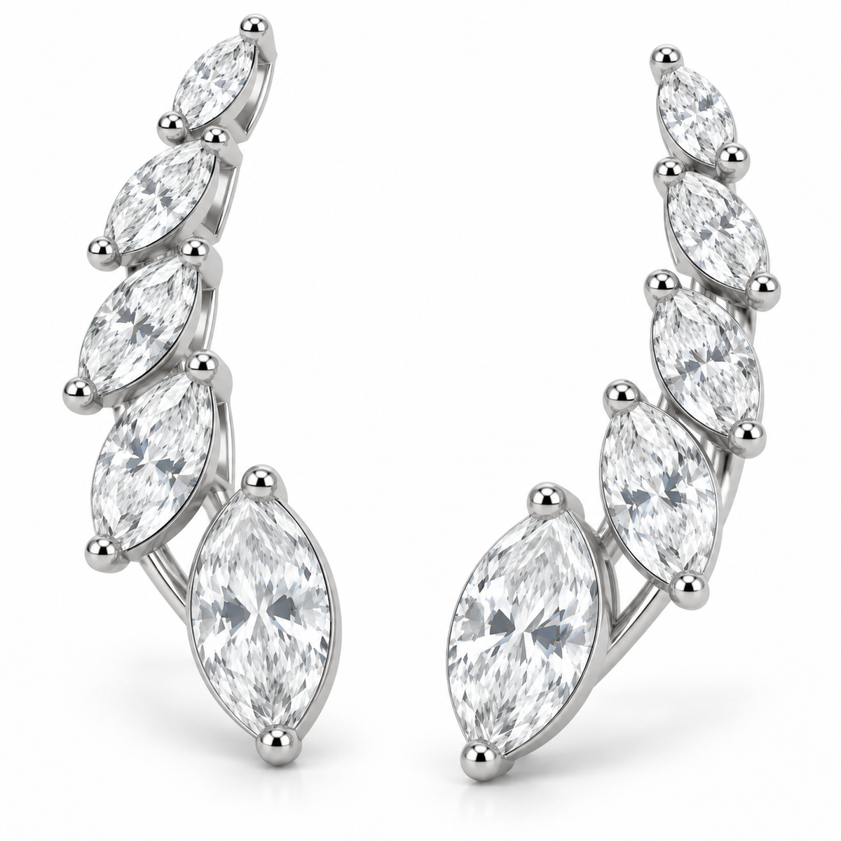 [metal:white-gold] Elara Marquise Climbers — three-quarter — illustrative design render [catalog-v2]