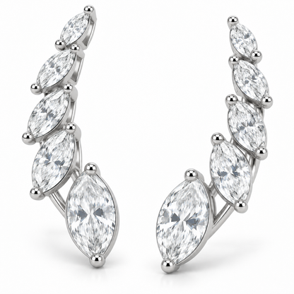 [metal:white-gold] Elara Marquise Climbers — three-quarter — illustrative design render [catalog-v2]