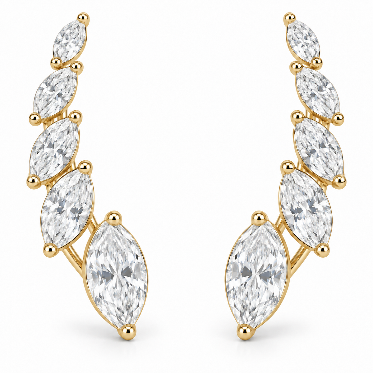 [metal:yellow-gold] Elara Marquise Climbers — front — illustrative design render [catalog-v2]