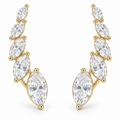 [metal:yellow-gold] Elara Marquise Climbers — front — illustrative design render [catalog-v2]