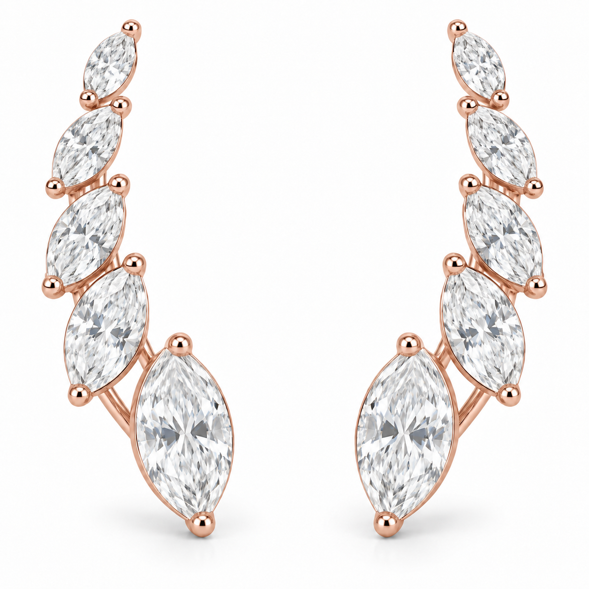 [metal:rose-gold] Elara Marquise Climbers — front — illustrative design render [catalog-v2]