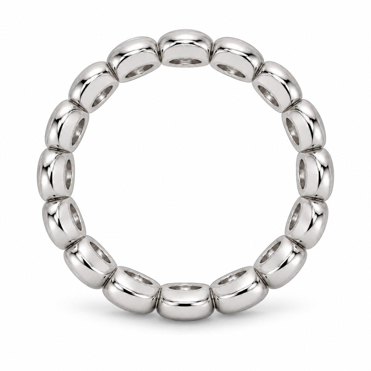 [metal:white-gold] Eloise Bezel Eternity Ring — top — Round diamond bezel eternity ring, circular elevation studio view [catalog-v4]