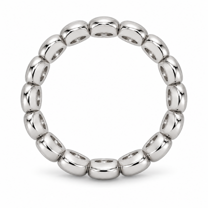 [metal:white-gold] Eloise Bezel Eternity Ring — top — Round diamond bezel eternity ring, circular elevation studio view [catalog-v4]