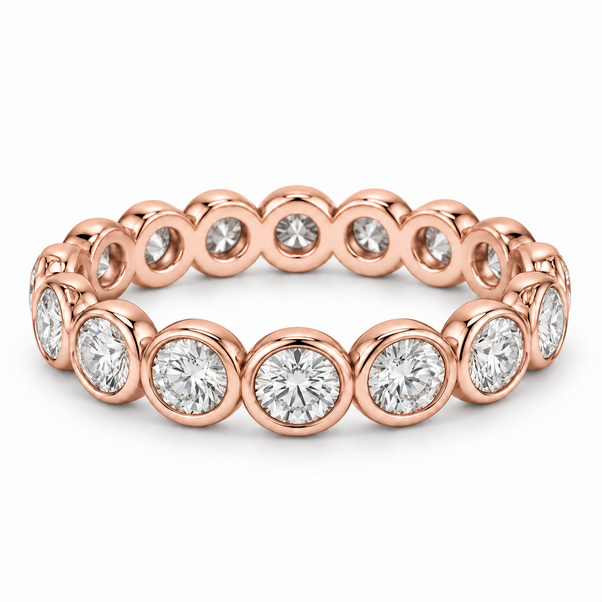 [metal:rose-gold] Eloise Bezel Eternity Ring — front — Rose gold colour preview [catalog-v4]