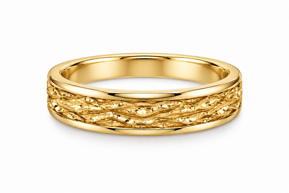 [metal:yellow-gold] Elowen Textured Ring — front — Yellow gold colour preview [catalog-v4]