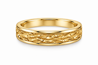 [metal:yellow-gold] Elowen Textured Ring — front — Yellow gold colour preview [catalog-v4]