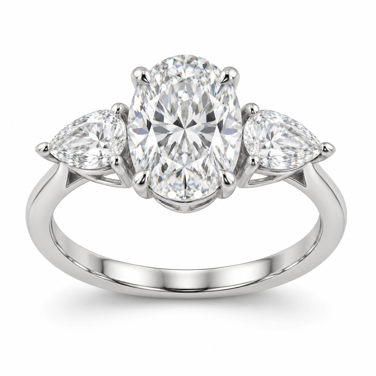 [metal:white-gold] Elowyn Oval-Pear Trilogy Setting — front — Original setting design illustration [catalog-v4]