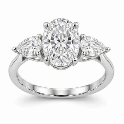 [metal:white-gold] Elowyn Oval-Pear Trilogy Setting — front — Original setting design illustration [catalog-v4]