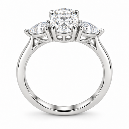 [metal:white-gold] Elowyn Oval-Pear Trilogy Setting — top — Original setting design illustration [catalog-v4]