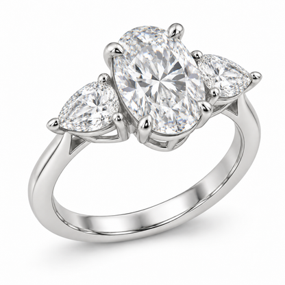 [metal:white-gold] Elowyn Oval-Pear Trilogy Setting — three-quarter — Original setting design illustration [catalog-v4]
