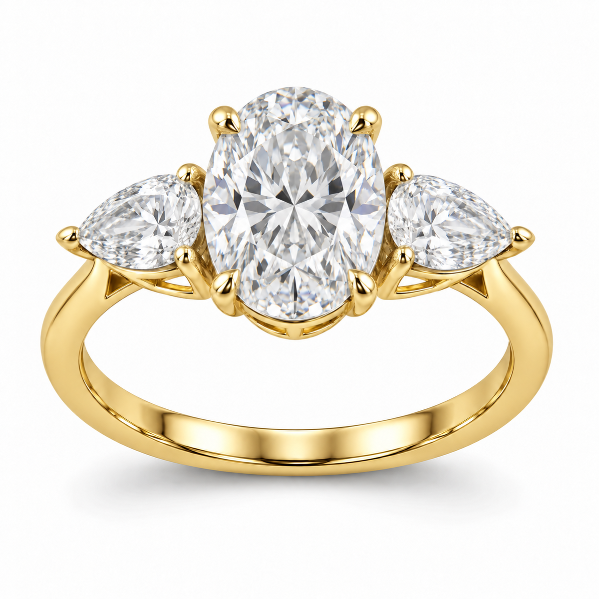 [metal:yellow-gold] Elowyn Oval-Pear Trilogy Setting — front — Original setting design illustration [catalog-v4]