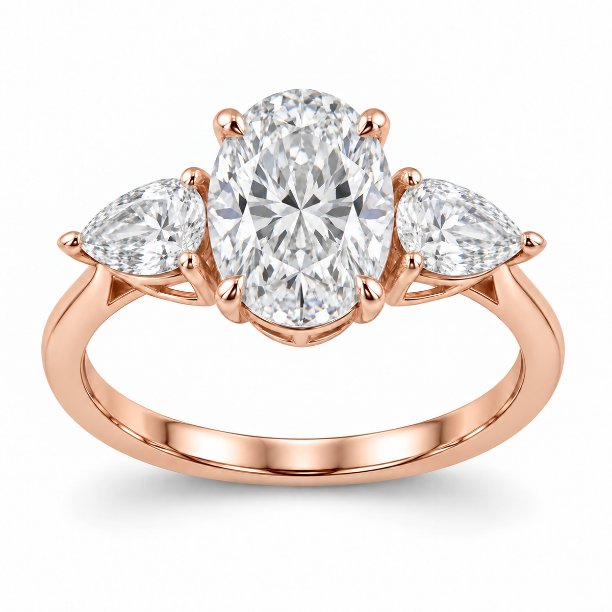 [metal:rose-gold] Elowyn Oval-Pear Trilogy Setting — front — Original setting design illustration [catalog-v4]