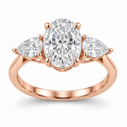 [metal:rose-gold] Elowyn Oval-Pear Trilogy Setting — front — Original setting design illustration [catalog-v4]