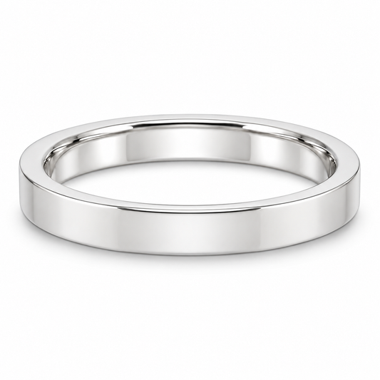 [metal:white-gold] Emmeline Flat Band — front — Flat-profile band, shallow front studio view [catalog-v4]