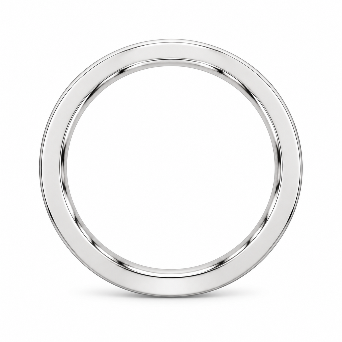[metal:white-gold] Emmeline Flat Band — top — Flat-profile band, circular elevation studio view [catalog-v4]