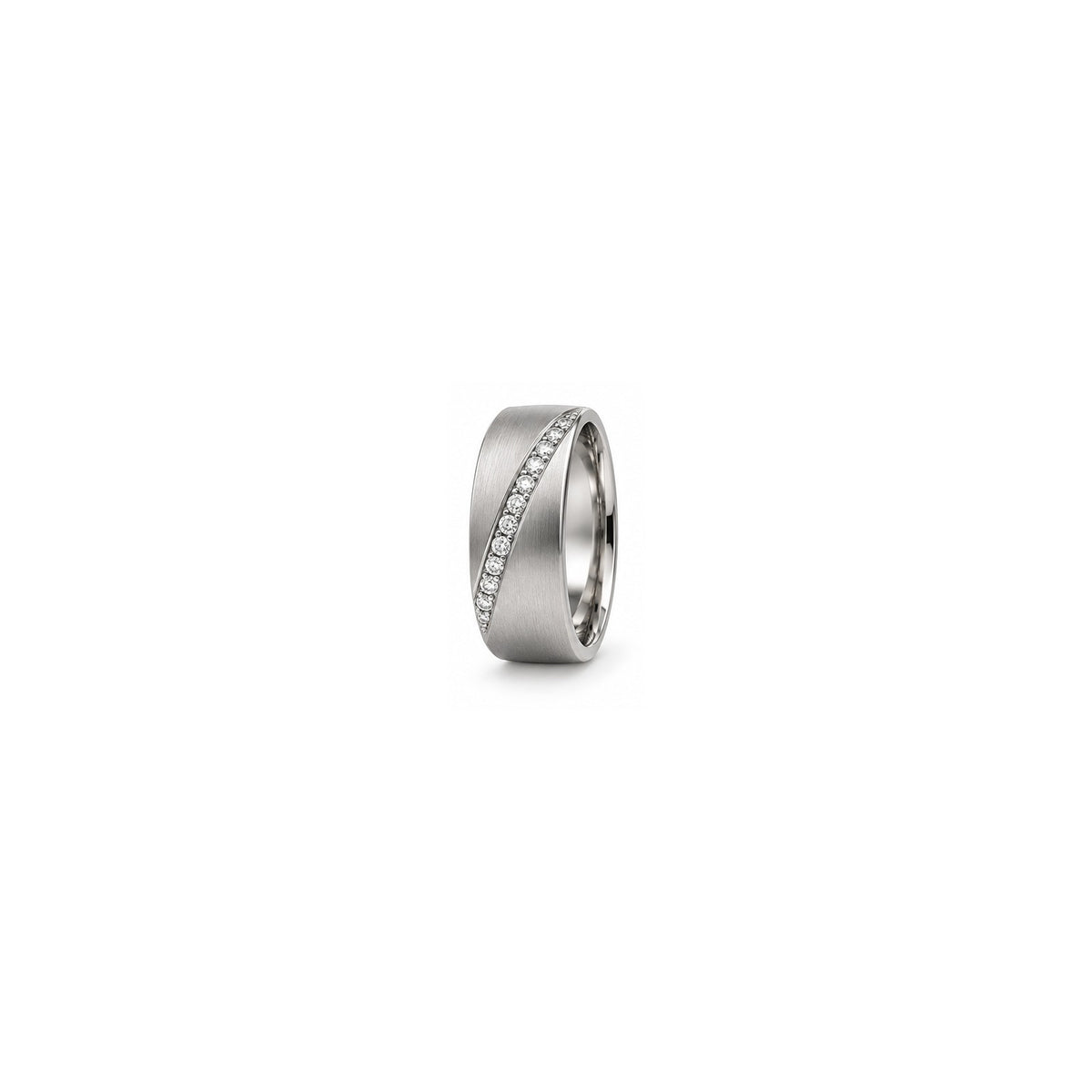 [metal:white-gold] Emrys Offset Diamond Band — white gold hero — illustrative catalogue render